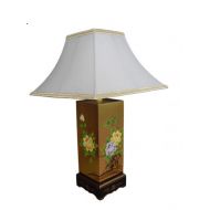 Gold Leaf Square Lamp with Flowers, Cream Shade