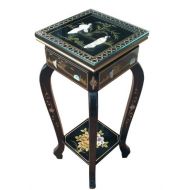 MOP Black Lacquer Plant Stand w/ Glass Top