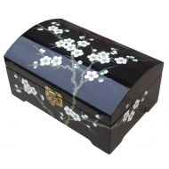 Black Lacquer Jewellery Box with Chinese Lock, Blossom
