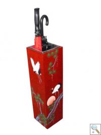 Red Lacquer Umbrella Holder with Cranes Design