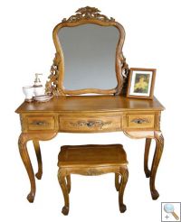 Handcarved Dressing Table with Mirror & Stool