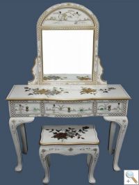 Mother of Pearl White Dressing Table w/Mirror & Stool