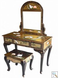 Gold Leaf Dressing Table With Mirror & Stool 