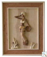 African Lady 3D Handcarved Wooden Picture
