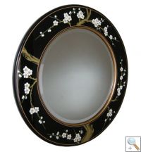 Round Hand Painted Black Blossom Mirror