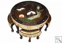 Gold Leaf Round Coffee Table With 4 Stools & Glass