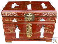 MOP Red Lacquer Jewellery Box with Chinese Lock