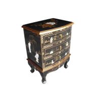 Black Lacquer Mother of Pearl 3 Drawer Chest