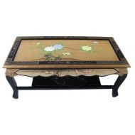Gold Leaf Floral Coffee Table With Shelf