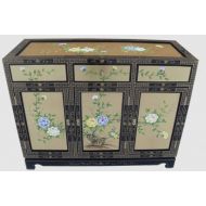 Gold Leaf Floral Sideboard with Glass Top