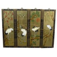 Set of 4 Gold Leaf Wall Hangings with Cranes