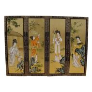 Set of 4 Gold Leaf Wall Hangings with Painted Ladies