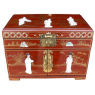 MOP Red Lacquer Jewellery Box with Chinese Lock