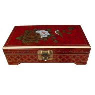 Red Lacquer Jewellery Box with Chinese Lock