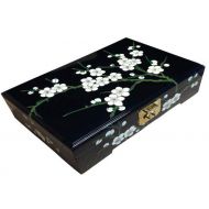 Black Lacquer Jewellery Box with Chinese Lock, Blossom