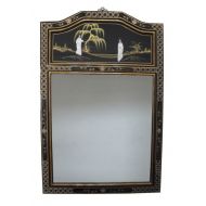 Black Lacquer Mirror with Mother of Pearl Carvings